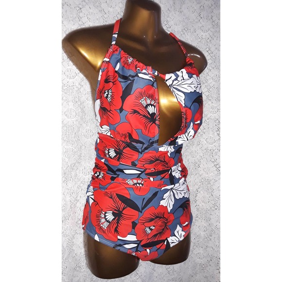 NWOT Swimsuit Sz L One Piece Bright Floral Halter Swimsuit - Picture 5 of 7
